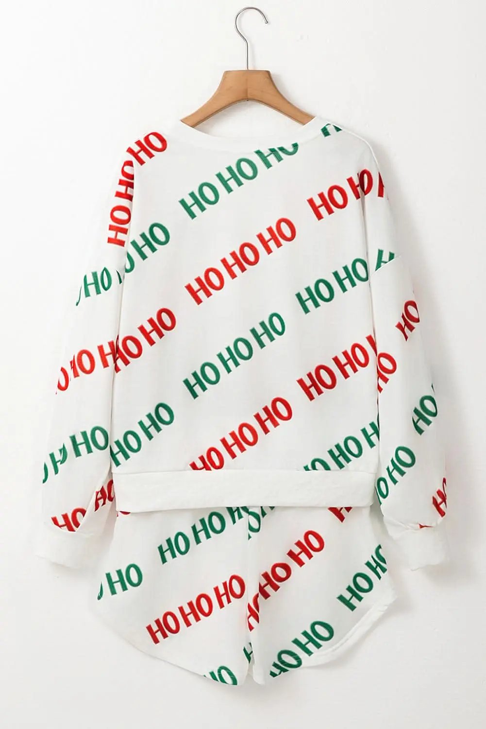 White Christmas HOHOHO Print Drop Shoulder Pullover and Casual Shorts Set - Love Salve